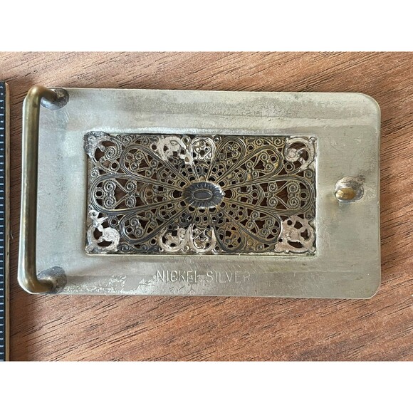 Vintage Silver Nickle And Brass Horse Belt Buckle Cowgirl - Picture 4 of 4